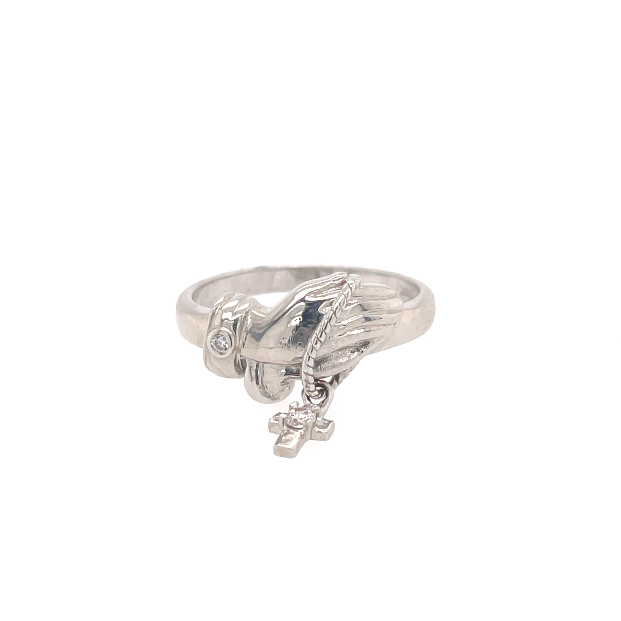 40808 14K WHITE GOLD CUBIC ZIRCONIA PRAYING HANDS RING
