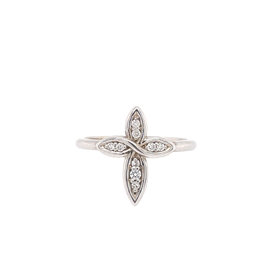 41063 14K WHITE GOLD .10TCW DIAMOND SWIRL DESIGN CROSS RING