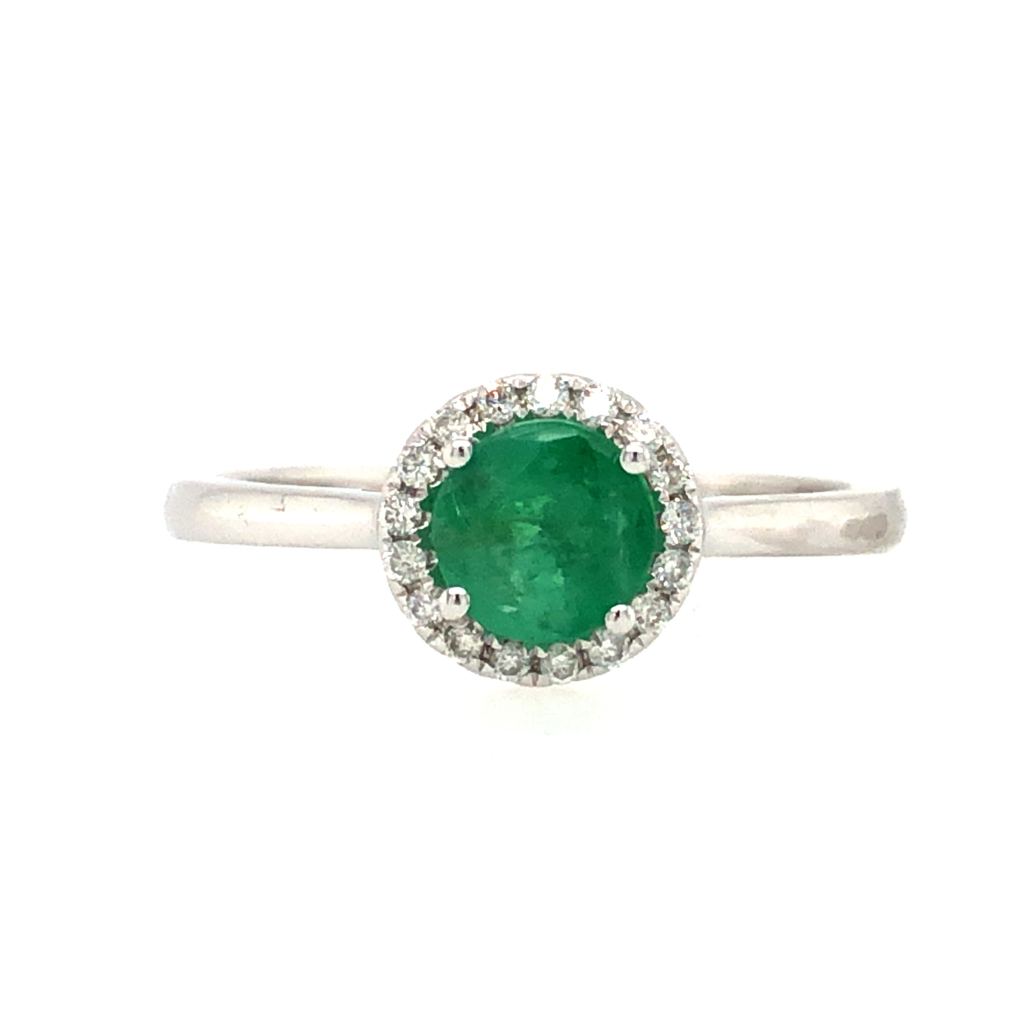 40756 WHITE GOLD EMERALD CENTER .10TCW DIAMOND HALO SOLITAIRE RING
