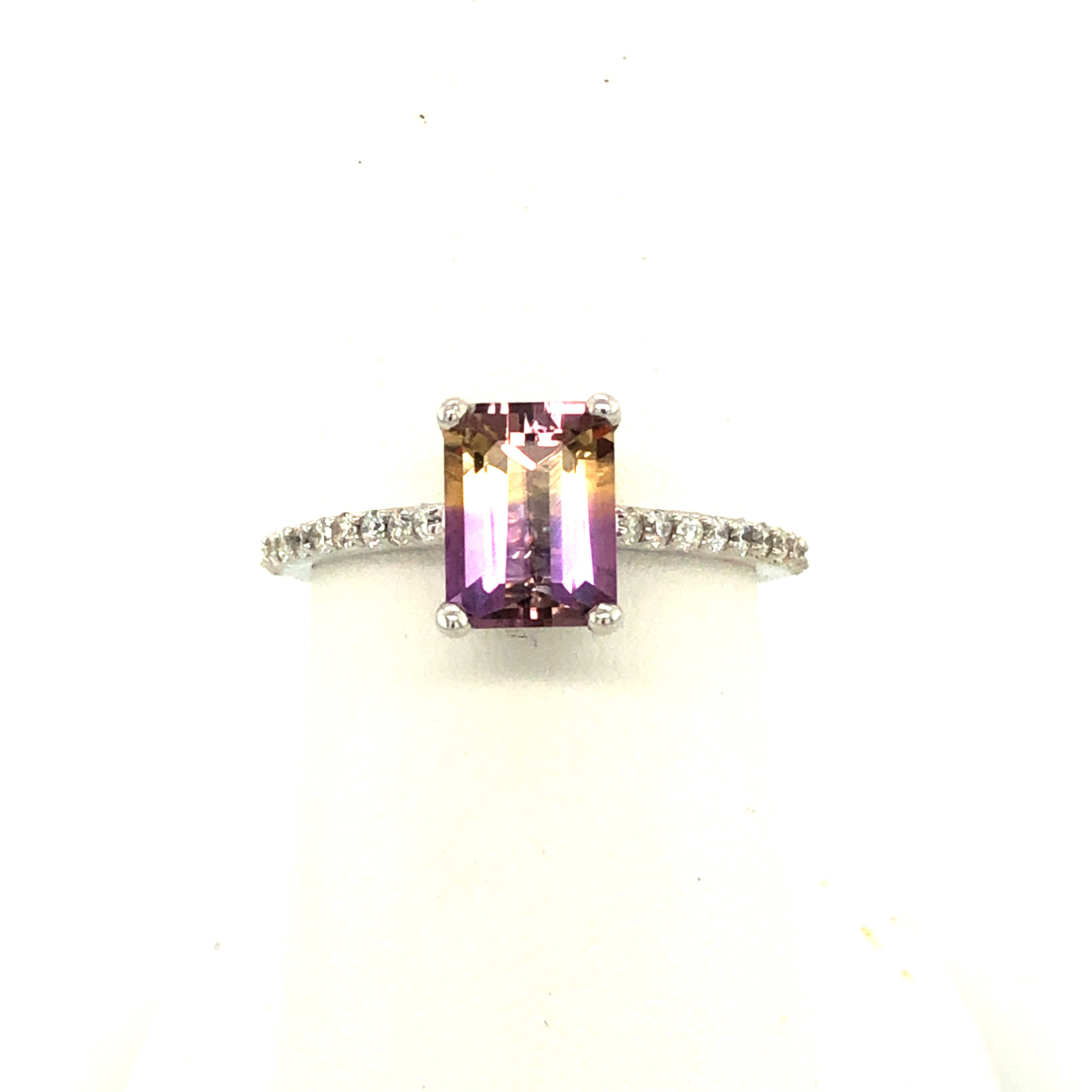 40034 14K WHITE GOLD RECTANGLE SHAPE AMETRINE .34TCW DIANOND RING