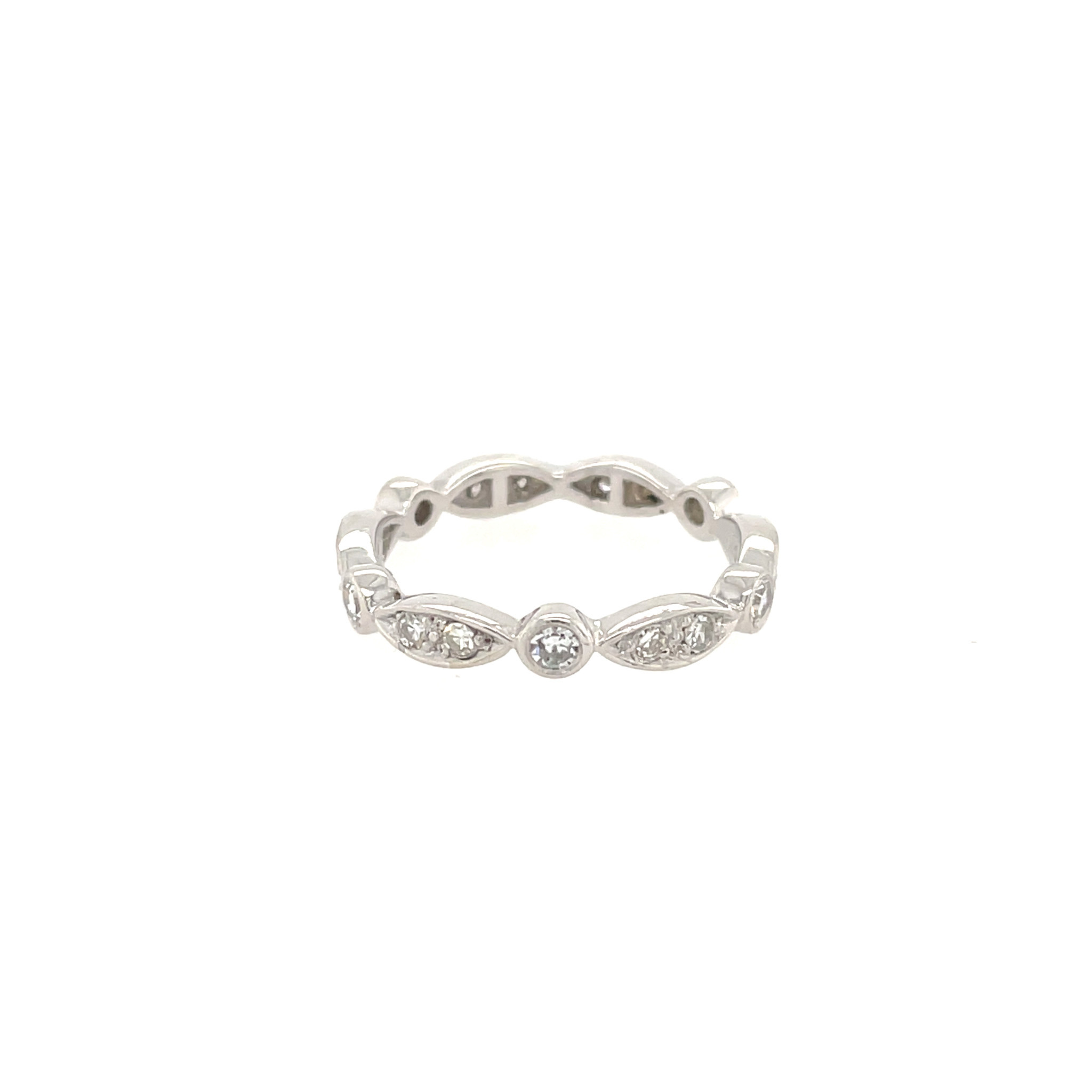 40016 14K WHITE GOLD .27TCW DIAMOND MARQUISE AND ROUND BEZEL SET ETERNITY STACKABLE RING