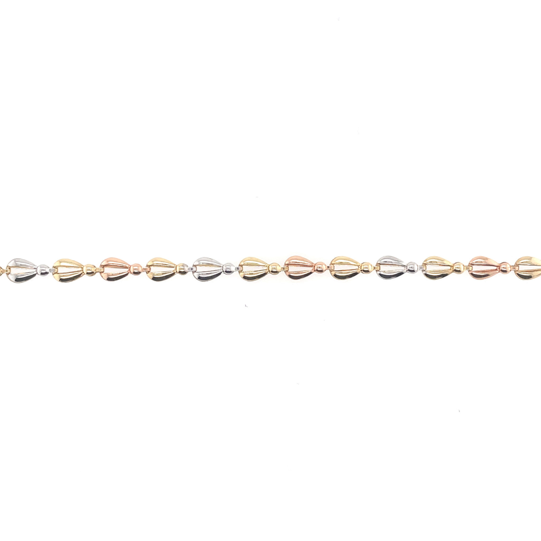 20634 14K TRI-COLOR PEAR SHAPE BEAD LINK ANKLET