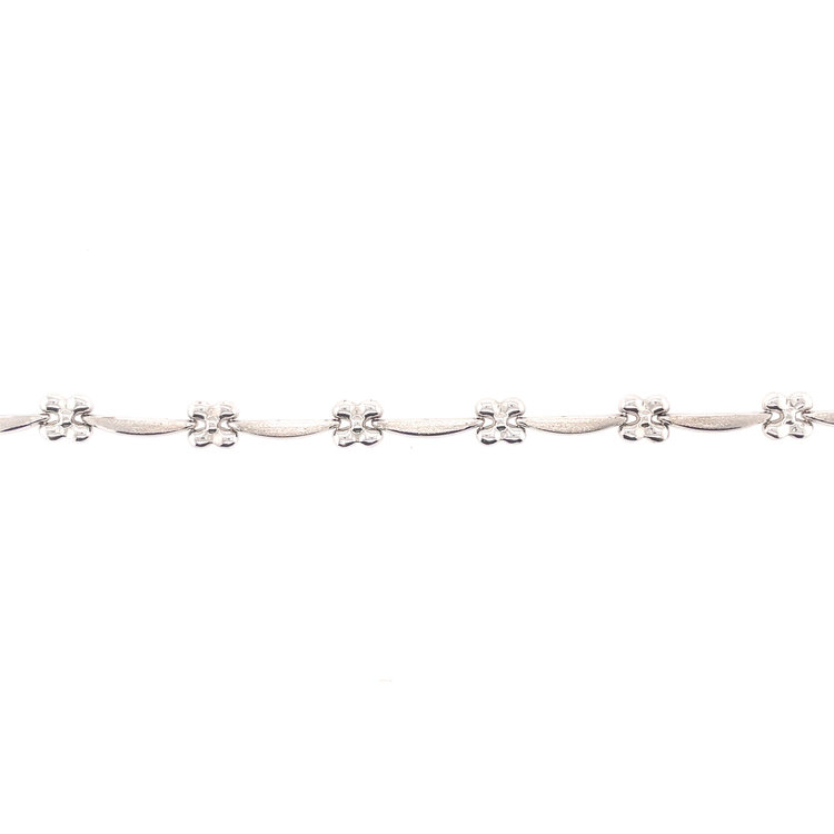 20137 14K WHITE GOLD MATTE FLOWER AND BAR ANKLET