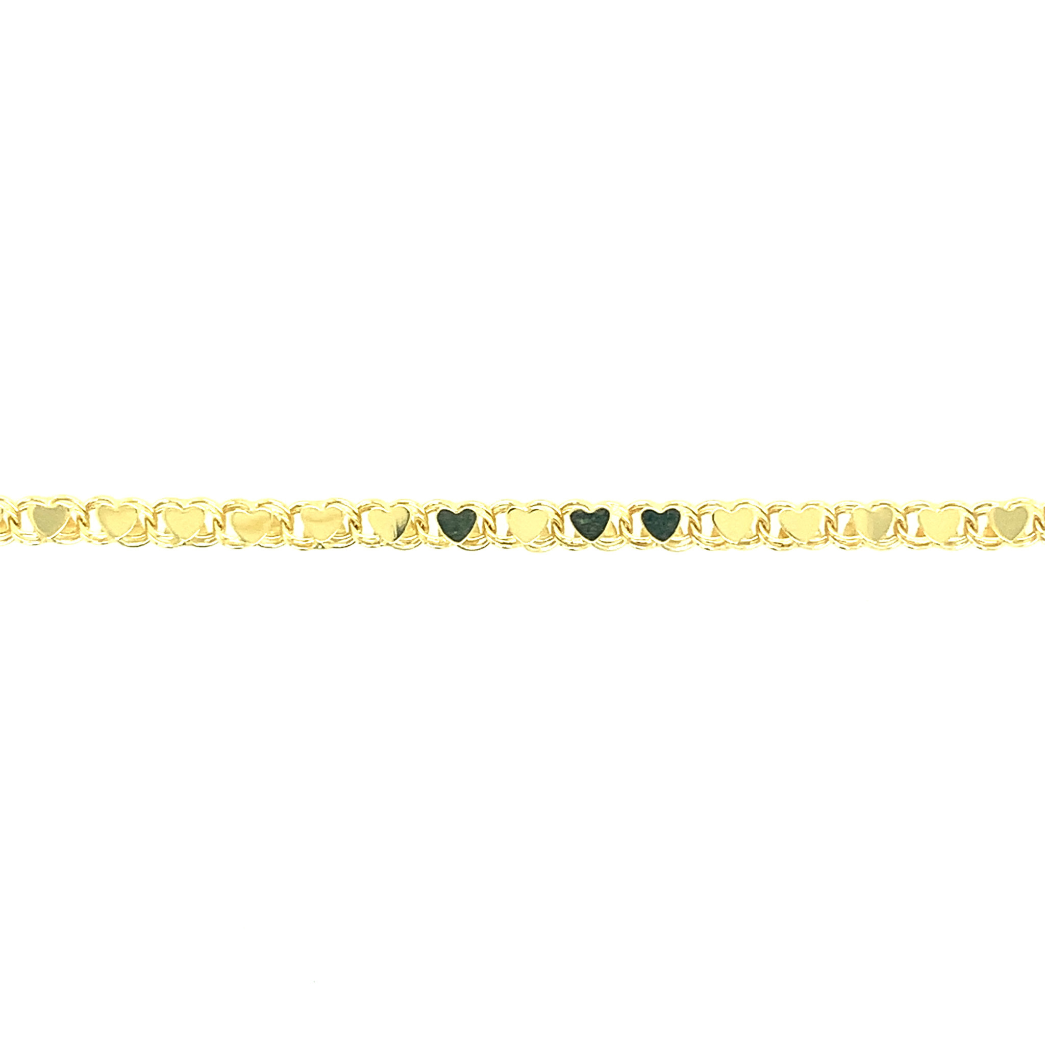 27504 14K YELLOW GOLD 10” MIRROR HEART LINK ANKLET