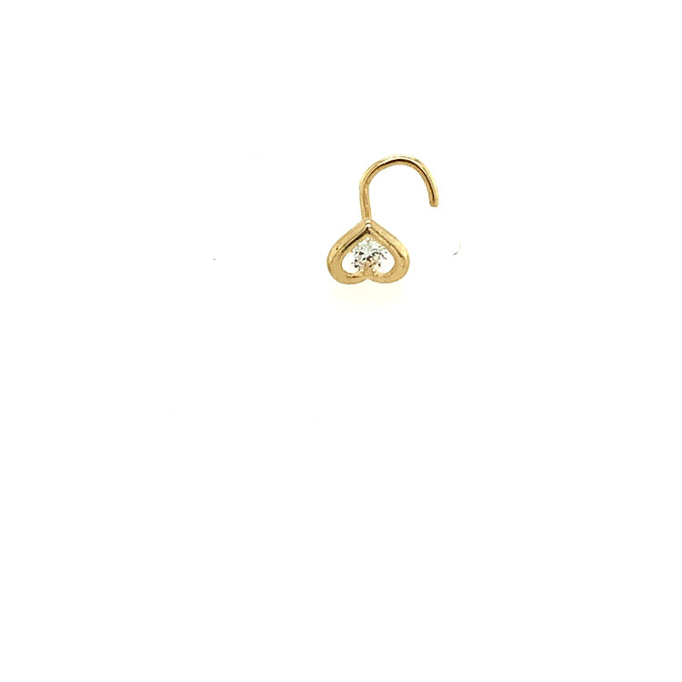 30158 14K YELLOW GOLD OPEN HEART CUBIC ZIRCONIA CENTER HOOK NOSE RING