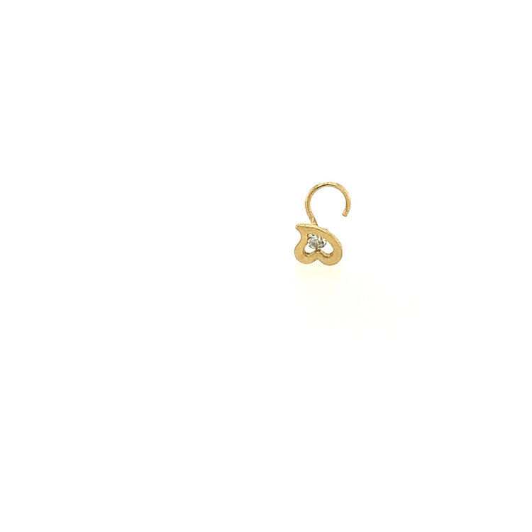 30159 14K YELLOW GOLD OPEN CURVD HEART CUBIC ZIRCONIA CENTER HOOK NOSE RING