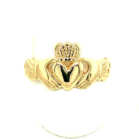 45139 14K YELLOW GOLD  BRAIDED SIDE MENS CLADDAGH RING