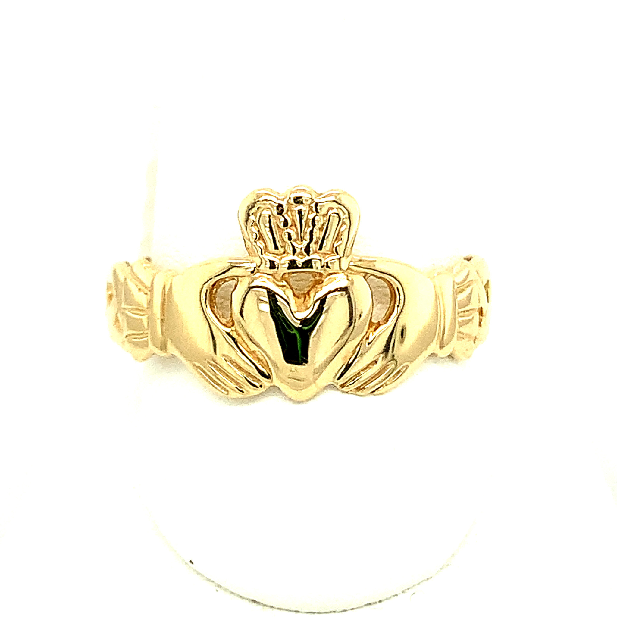 45139 14K YELLOW GOLD BRAIDED SIDE MENS CLADDAH RING