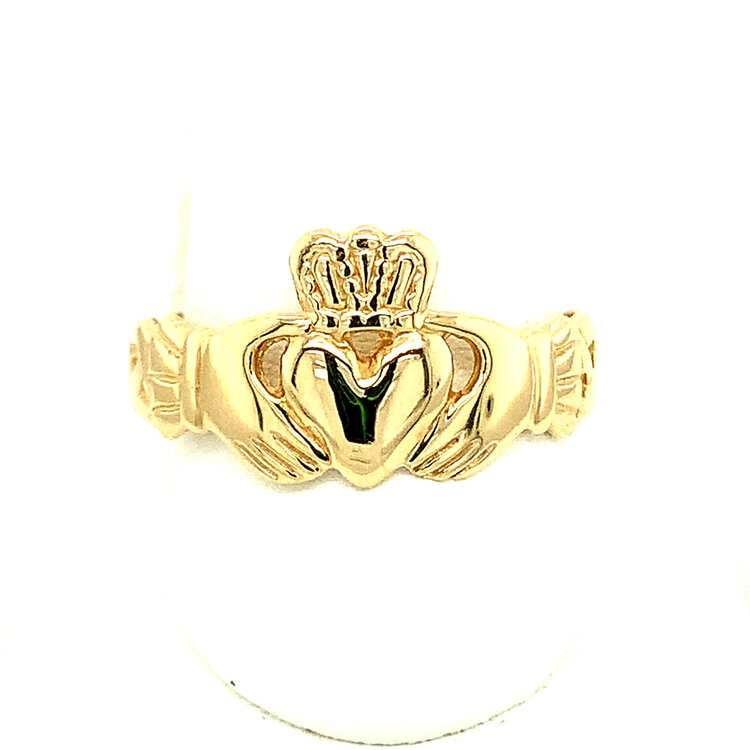 45139 14K YELLOW GOLD  BRAIDED SIDE MENS CLADDAGH RING