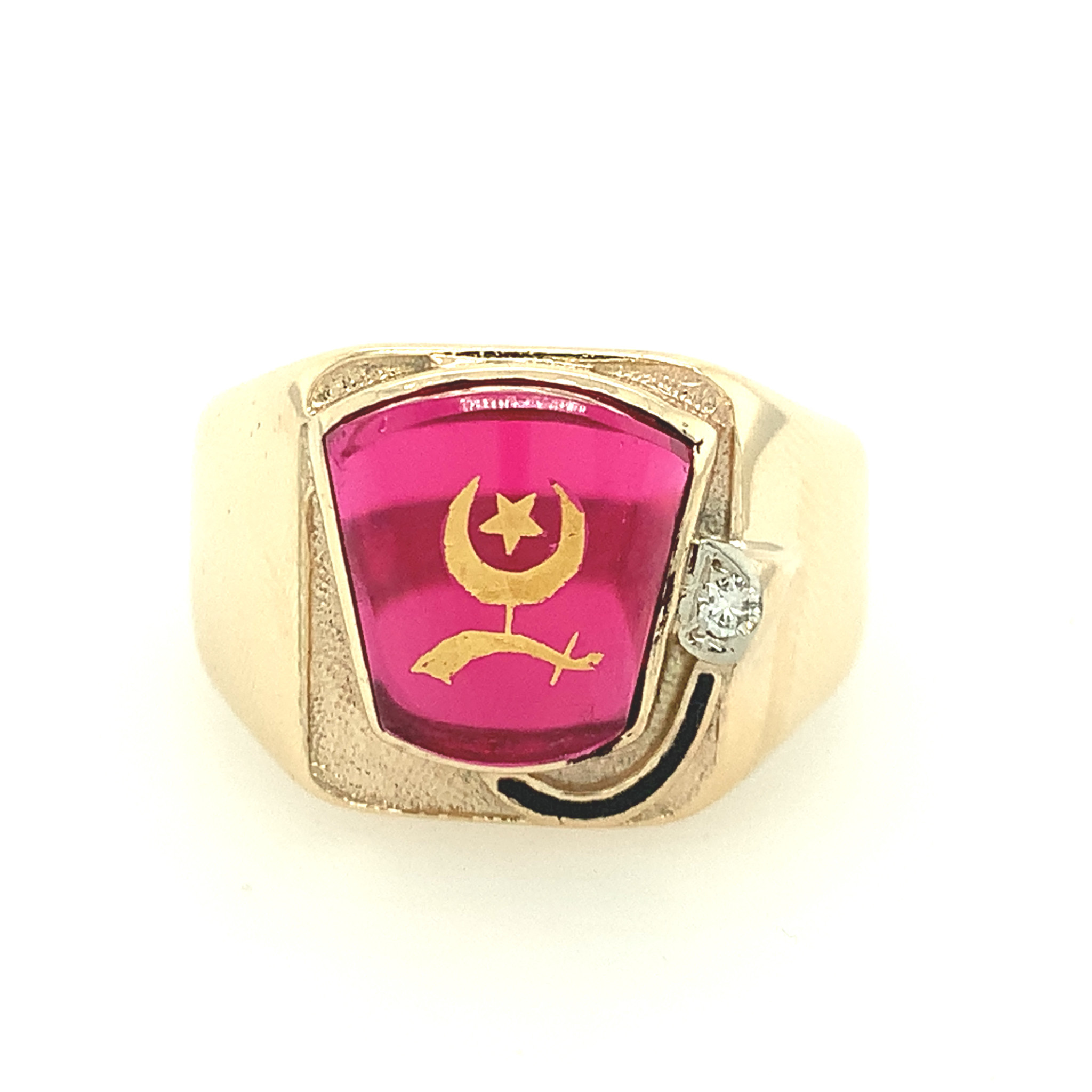 45025 10K YELLOW GOLD RED STONE SHRINER RING