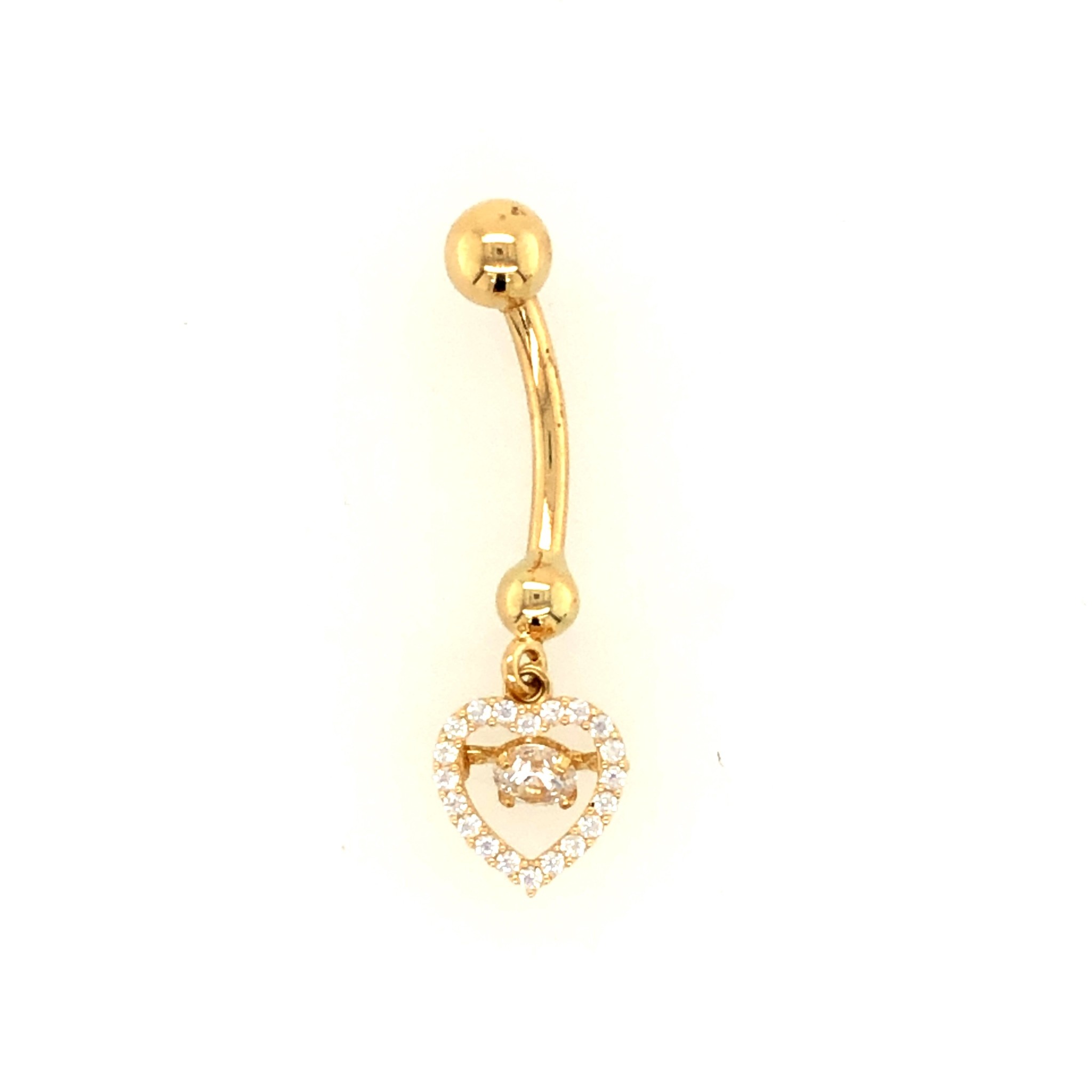 30172 14K YELLOW GOLD OPEN HEART DANCING CUBIC ZIRCONIA BELLY RING
