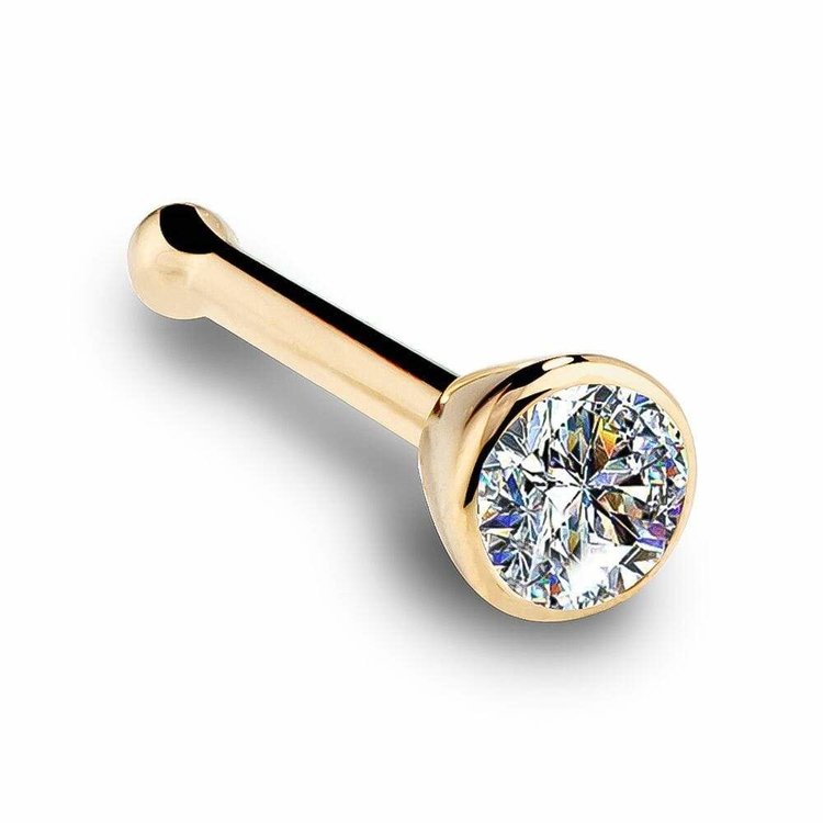 30182 14K YELLOW GOLD BEZEL SET DIAMOND 2MM NOSE STUD