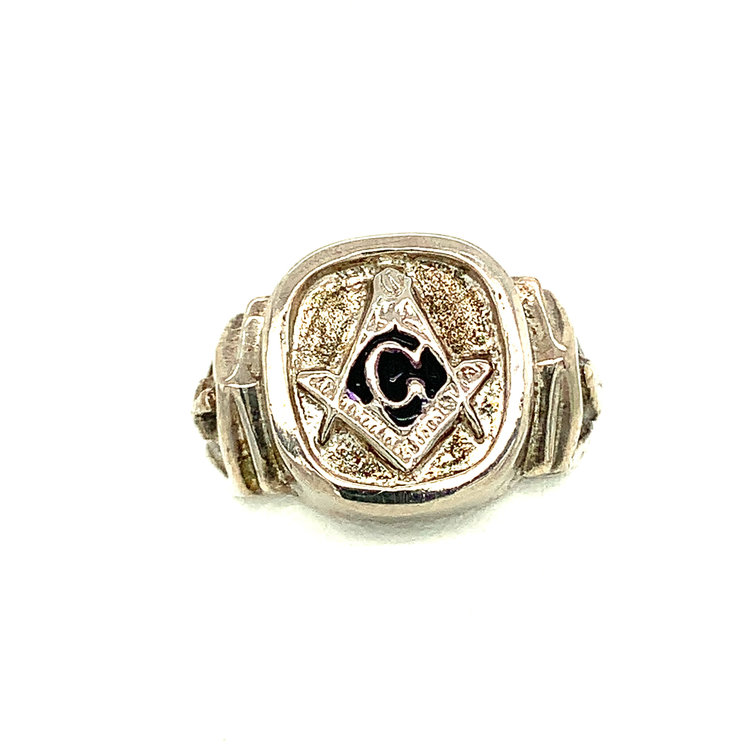 81029 STERLING SILVER  ENAMEL EDGE SIGNET COMPASS RING