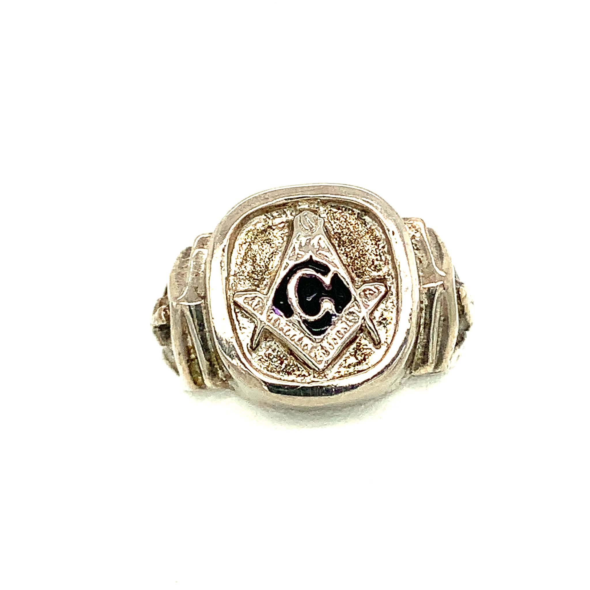 81029 STERLING SILVER ENAMEL EDGE SIGNET COMPASS RING