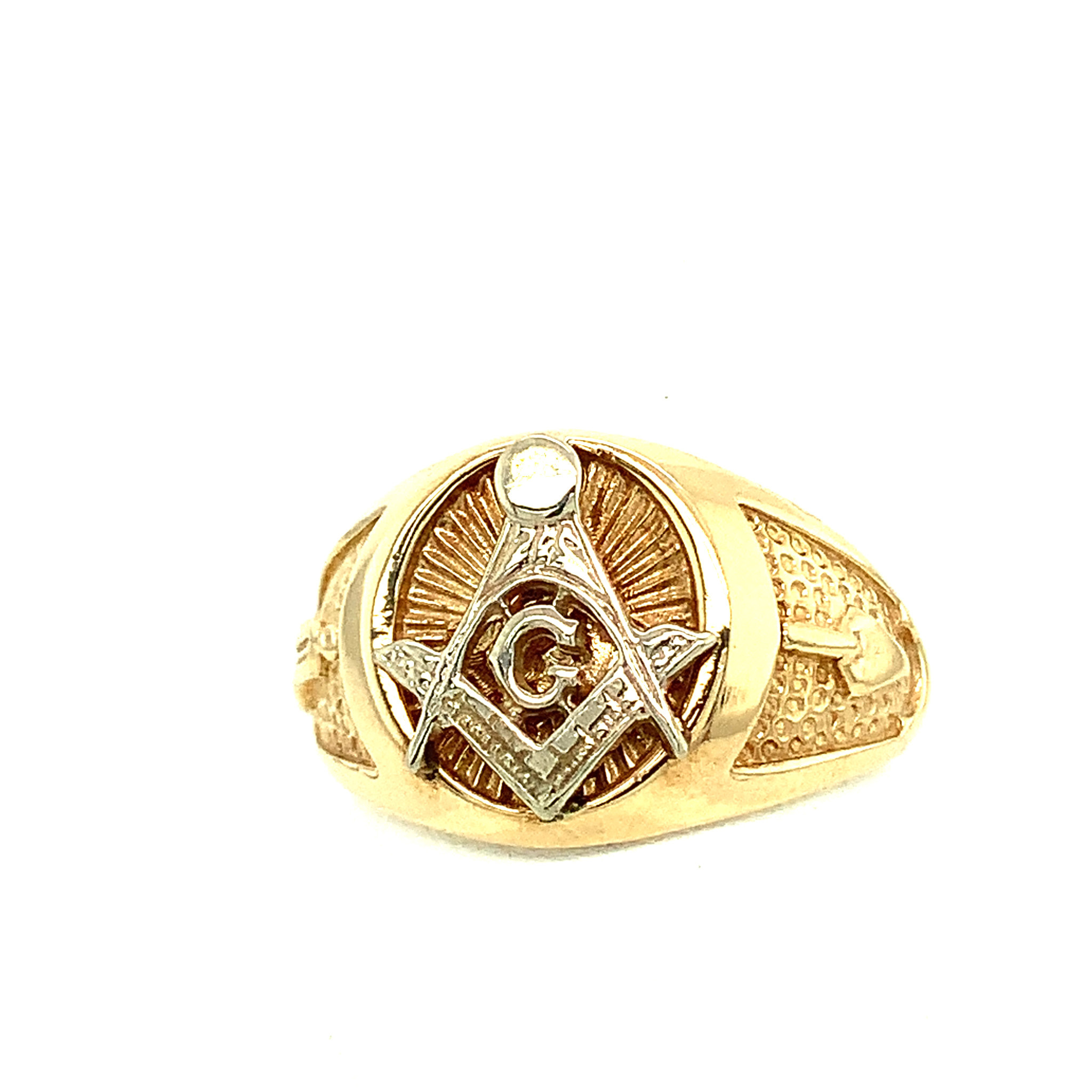 45175 14K YELLOW GOLD MENS MASON EMBLEM CUSTOM RING
