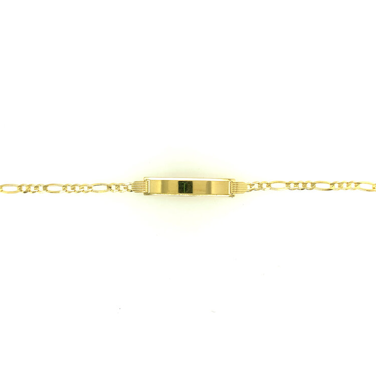 20350 14K YELLOW GOLD 7" 3.20MM FIGARO LINK  NAME ID 6.15MM BAR  BRACELET