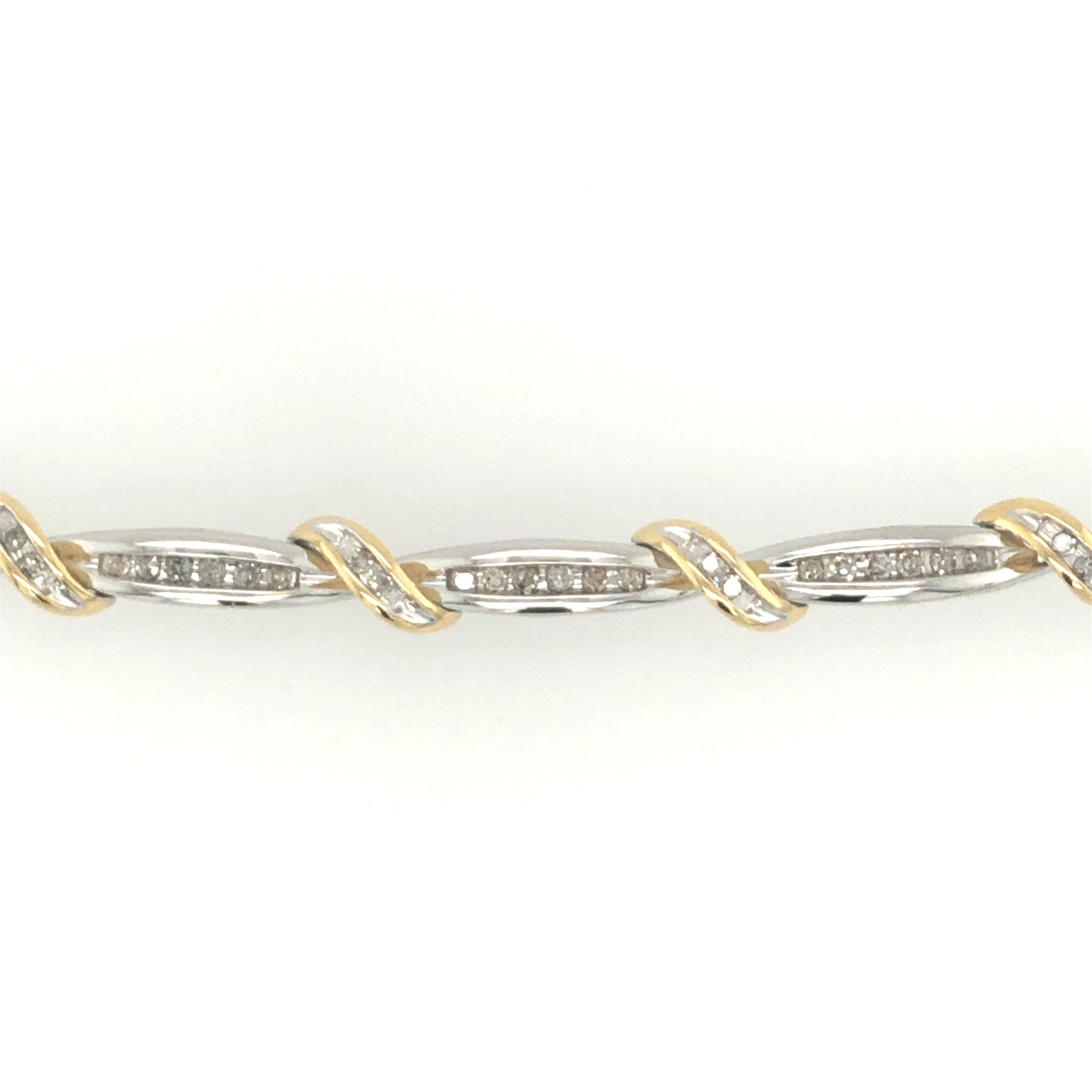 20926 14K 2 TONE BAR WITH WAVE DESIGN .80TCW DIAMOND CHANNEL SET BRACELET