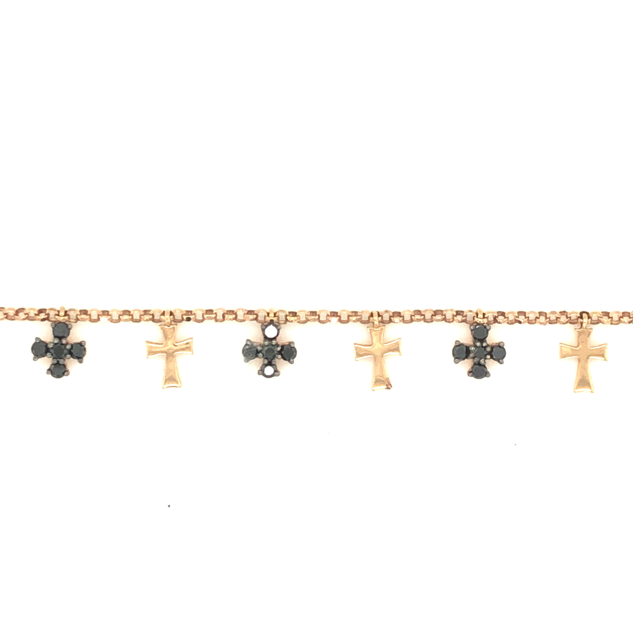 20914 18K ROSE GOLD .85TCW BLACK DIAMOND WITH HIGH POLISH CROSS CHARMS BRACELET