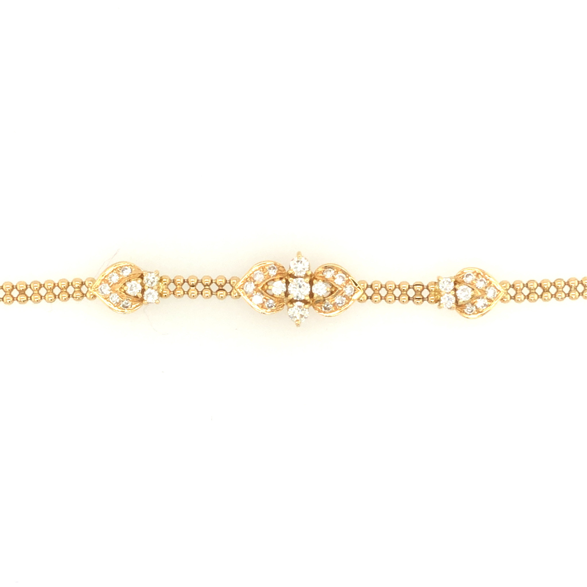 20833 18K YELLOW GOLD BEADED DIAMOND CLUSTER STYLE BRACELET