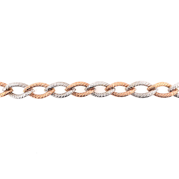 20480 14K 2 TONE OPEN MARQUIS TEXTURED LINK BRACELET