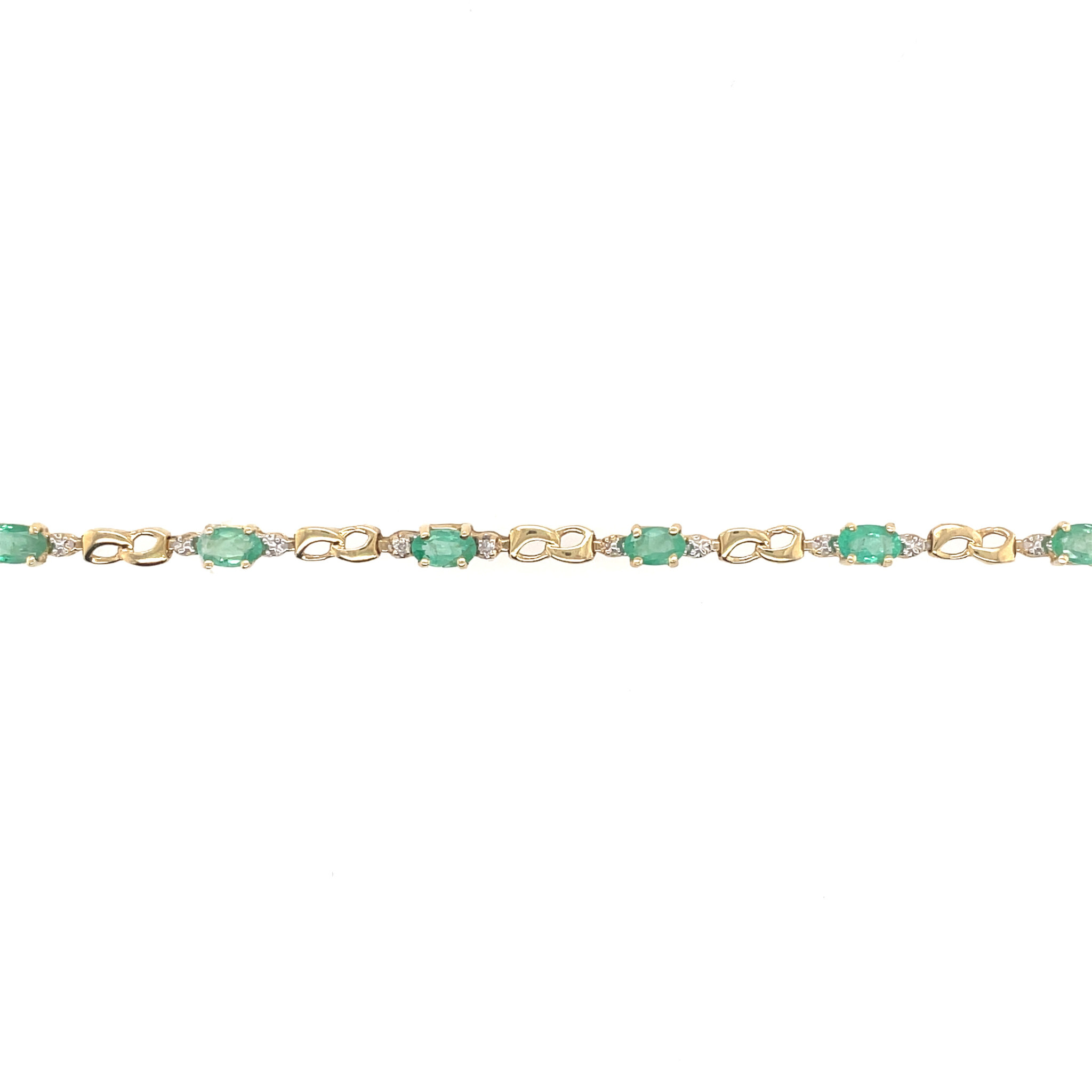 25059 14K YELLOW GOLD INFINITY LINK DIAMOND AND EMERALD BRACELET