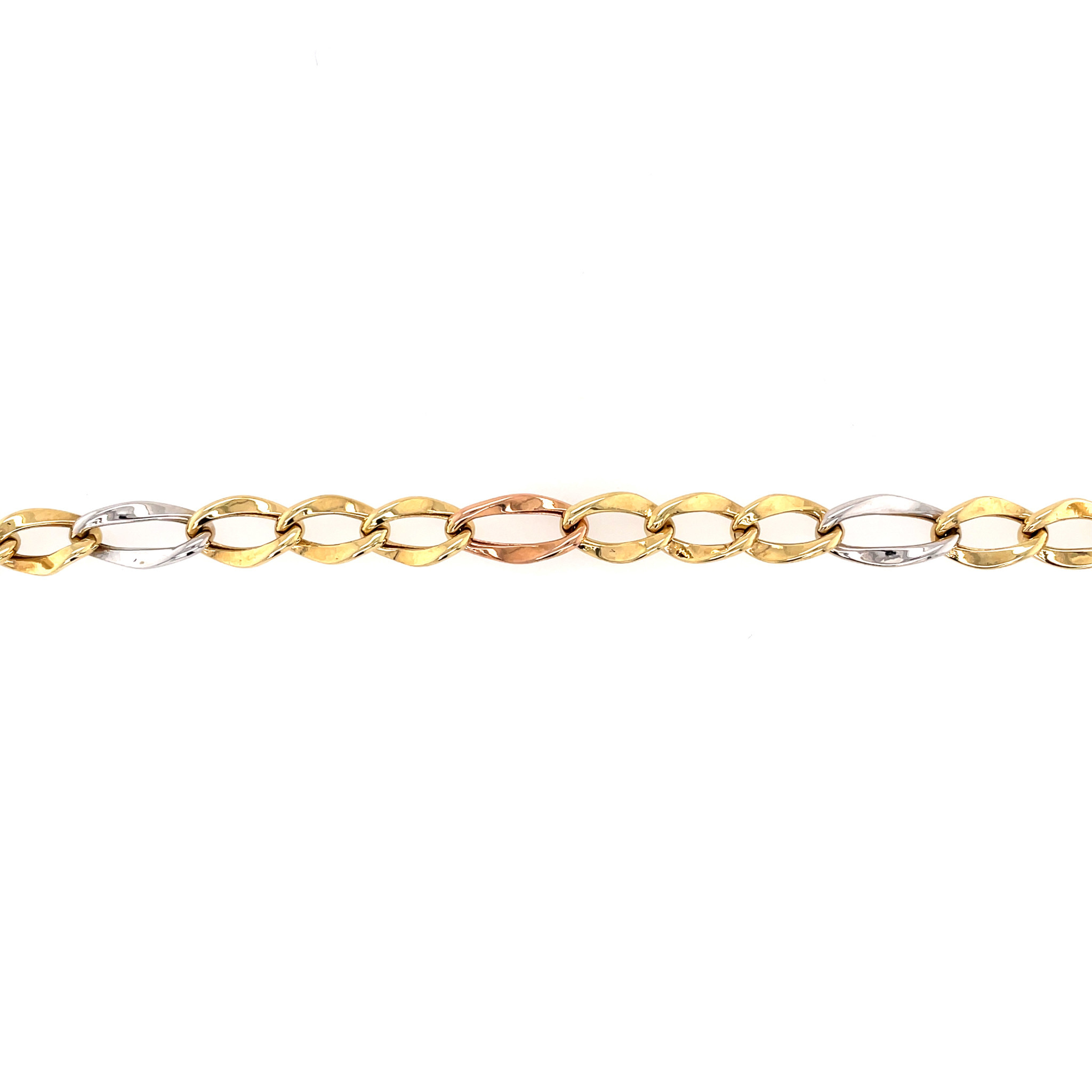 20845 14K TRI COLOR OPEN OVAL TWIST LINK BRACELET
