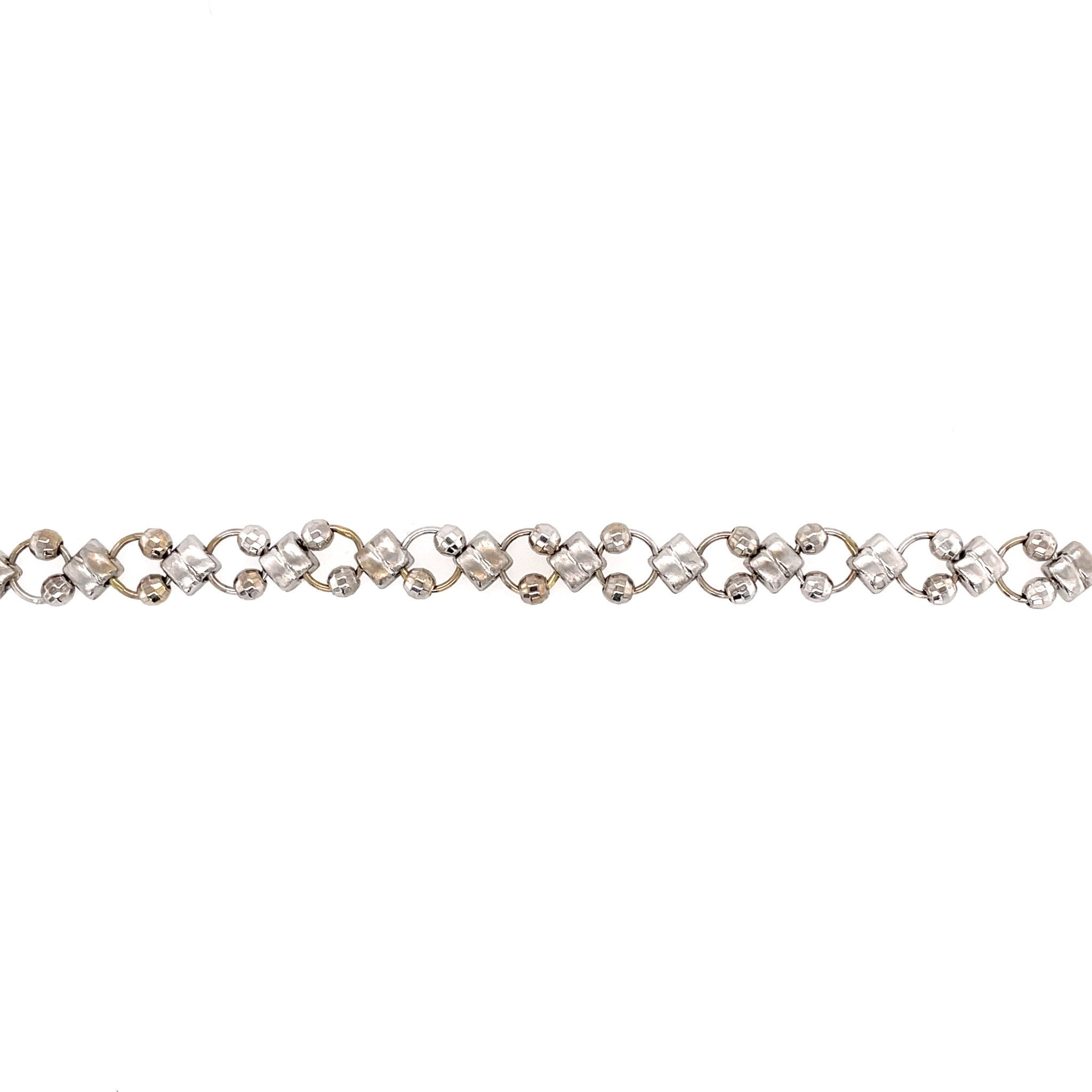 20900 14K WHITE GOLD SQUARE AND ROUND BEADED LINKS BRACELET
