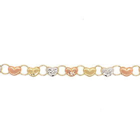 20862 14K TRI COLOR SATIN AND DIAMOND CUT PUFFY HEART BRACELET