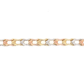 20860 14K TRI COLOR SATIN DIAMOND CUT LINK BRACELET