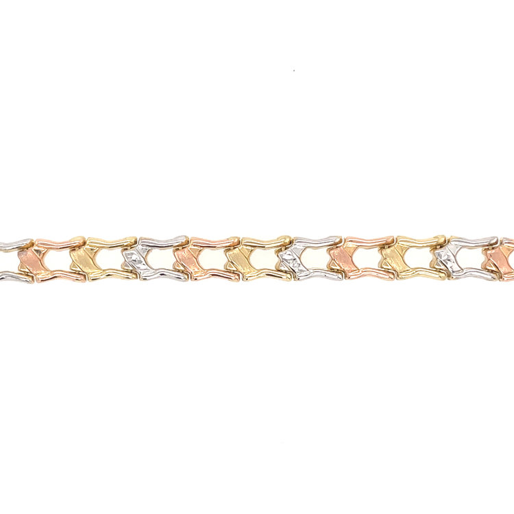 20860 14K TRI COLOR SATIN DIAMOND CUT LINK BRACELET