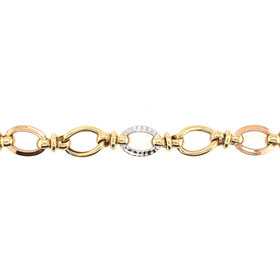 20422 14K TRI COLOR OPEN ROUND SEMI HOLLOW LINK BRACELET