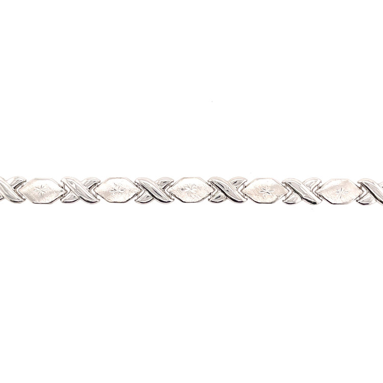 20039 14K WHITE GOLD DIAMOND CUT X AND O  BRACELET