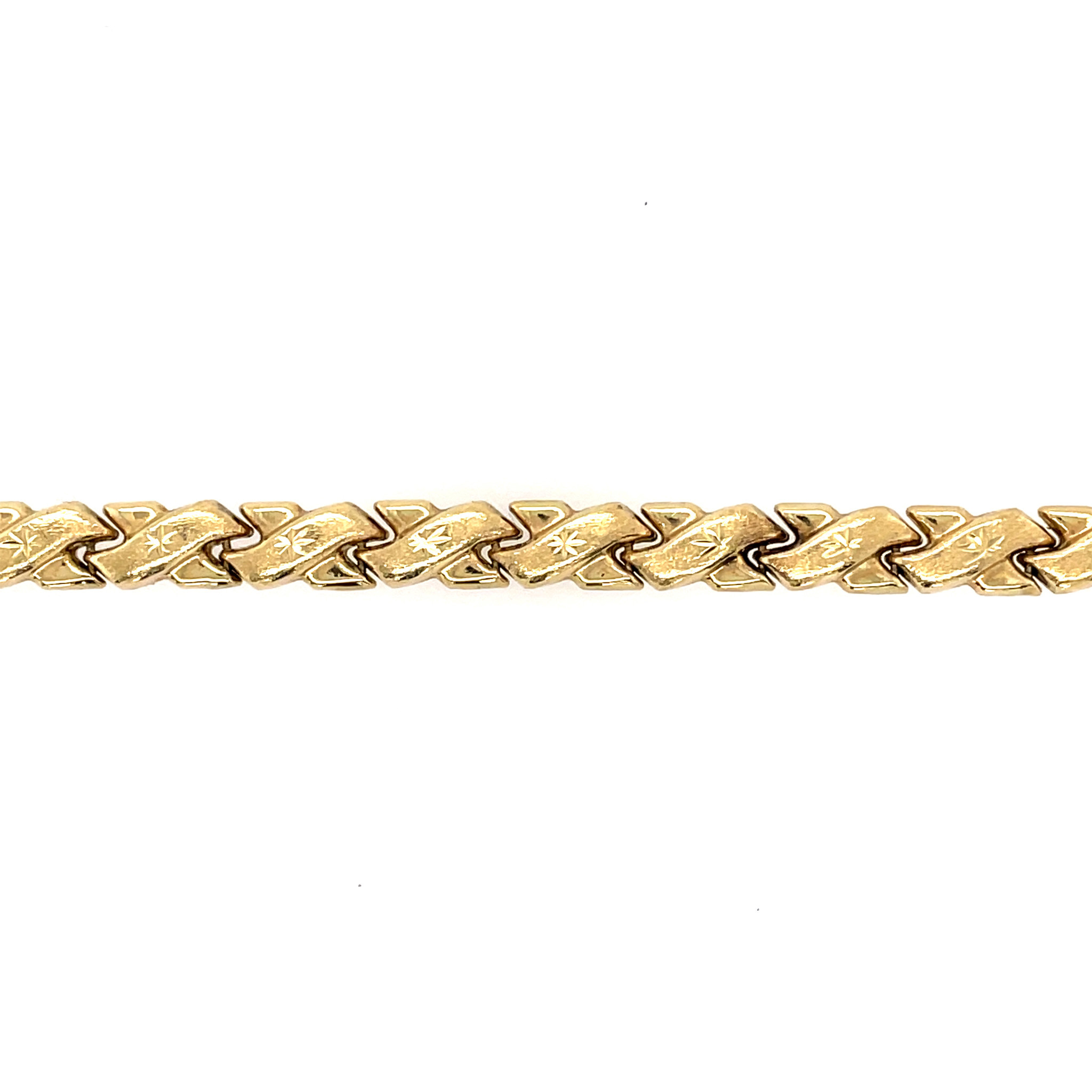 20057 14K YELLOW GOLD DIAMOND CUT SATIN AND HIGH POLISH X LINK STAMPATO BRACELET
