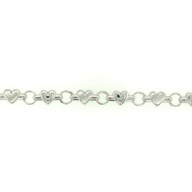 20851 14K WHITE GOLD 7” PUFFY HEART LINK SATIN AND HIGH POLISHED BRACELET