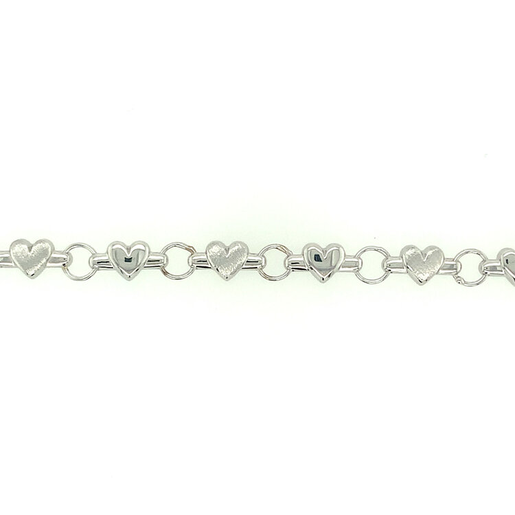 20851 14K WHITE GOLD 7” PUFFY HEART LINK SATIN AND HIGH POLISHED BRACELET