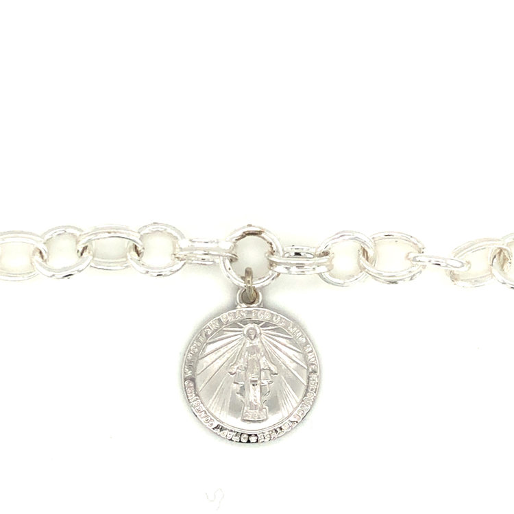 81181 STERLING SILVER ROLO BRACELET WITH MIRACULOUS MEDAL
