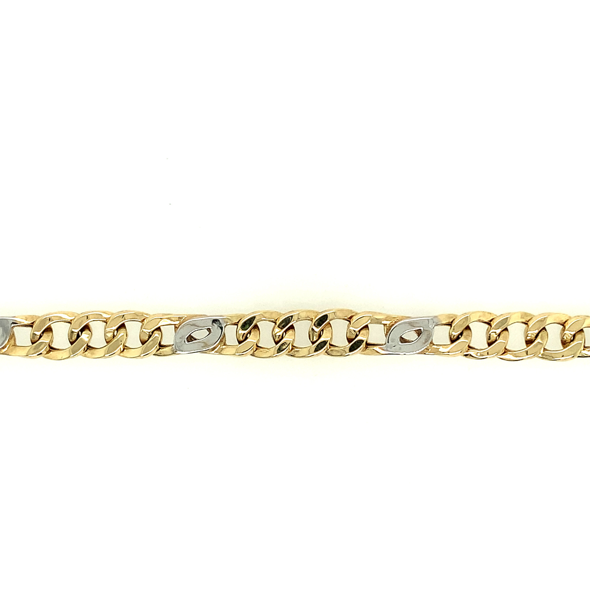 25096 14K 2 TONE TIGERS EYE AND CURB LINK SEMI HOLLOW MENS BRACELET