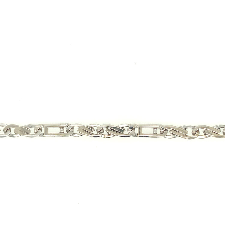 25016 14K WHITE GOLD 4.9MM FIGURE 8 BOX LINK MENS BRACELET