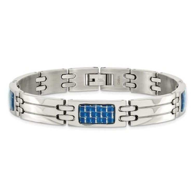 STAINLESS STEEL BLUE CARBON FIBER POLISH BRACELET