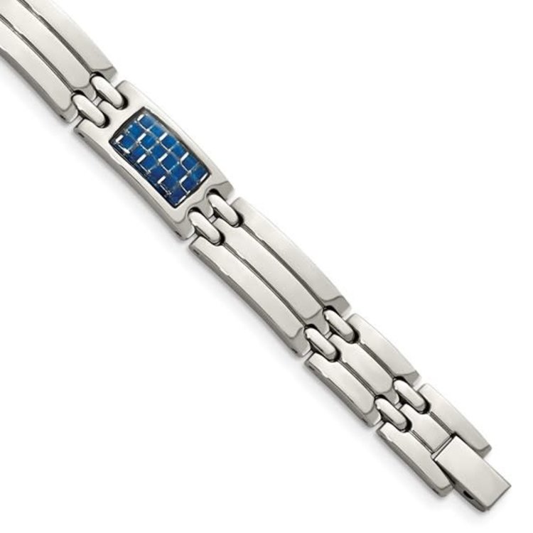STAINLESS STEEL BLUE CARBON FIBER POLISH BRACELET