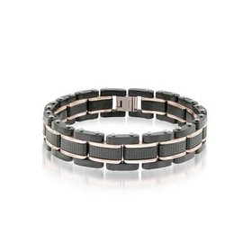 SMB133 BLACK-ROSE-IP- S.STEEL POLISHED BRUSHED MENS BRACELET