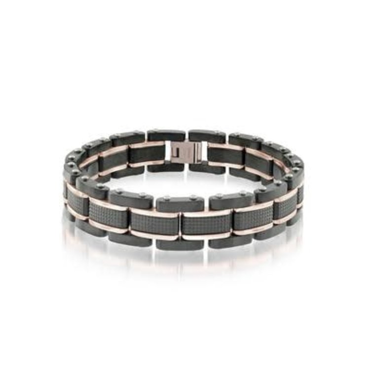 SMB133 BLACK-ROSE-IP- S.STEEL POLISHED BRUSHED MENS BRACELET