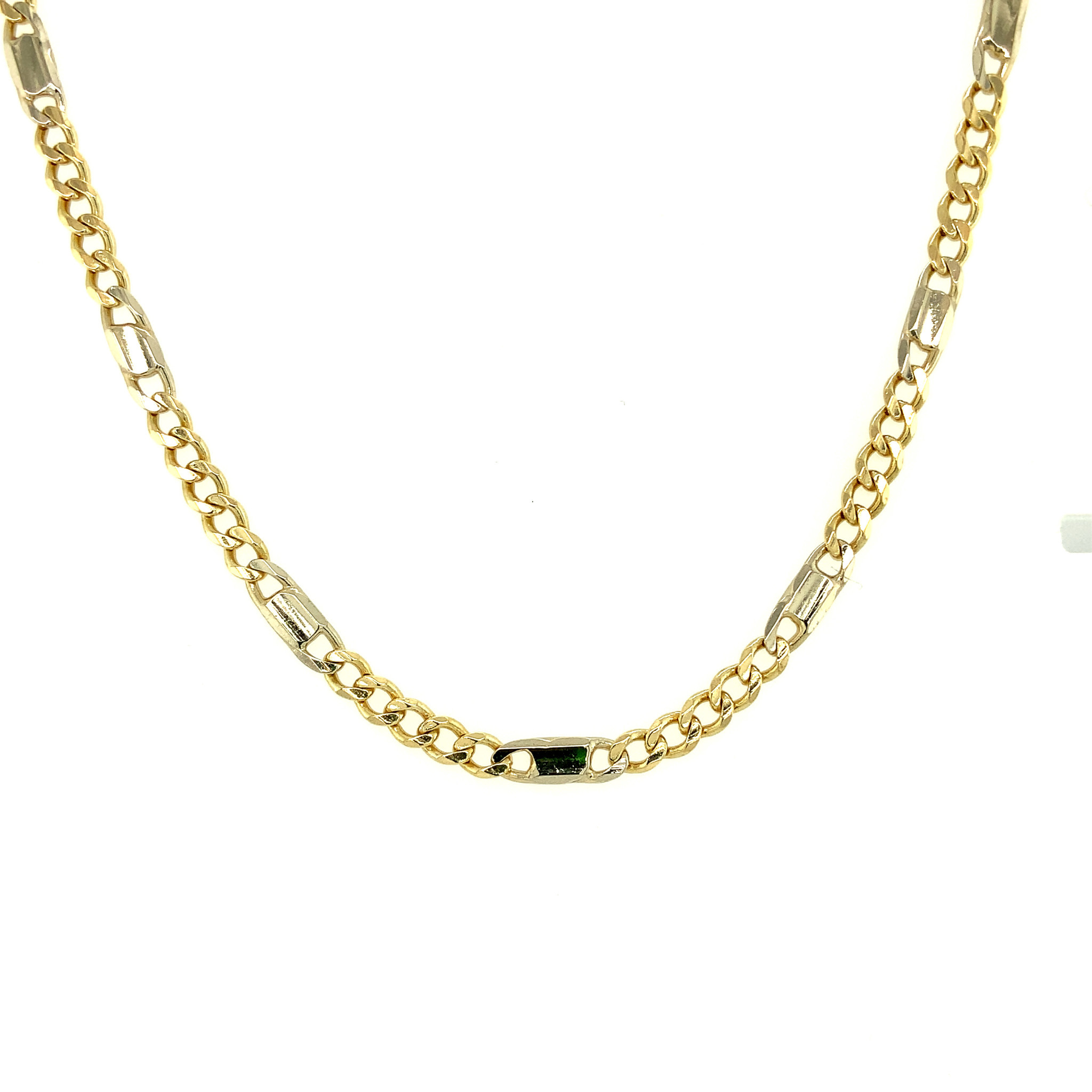 50051 18K YELLOW GOLD CURB AND TIGER EYE LINK CHAIN 24''