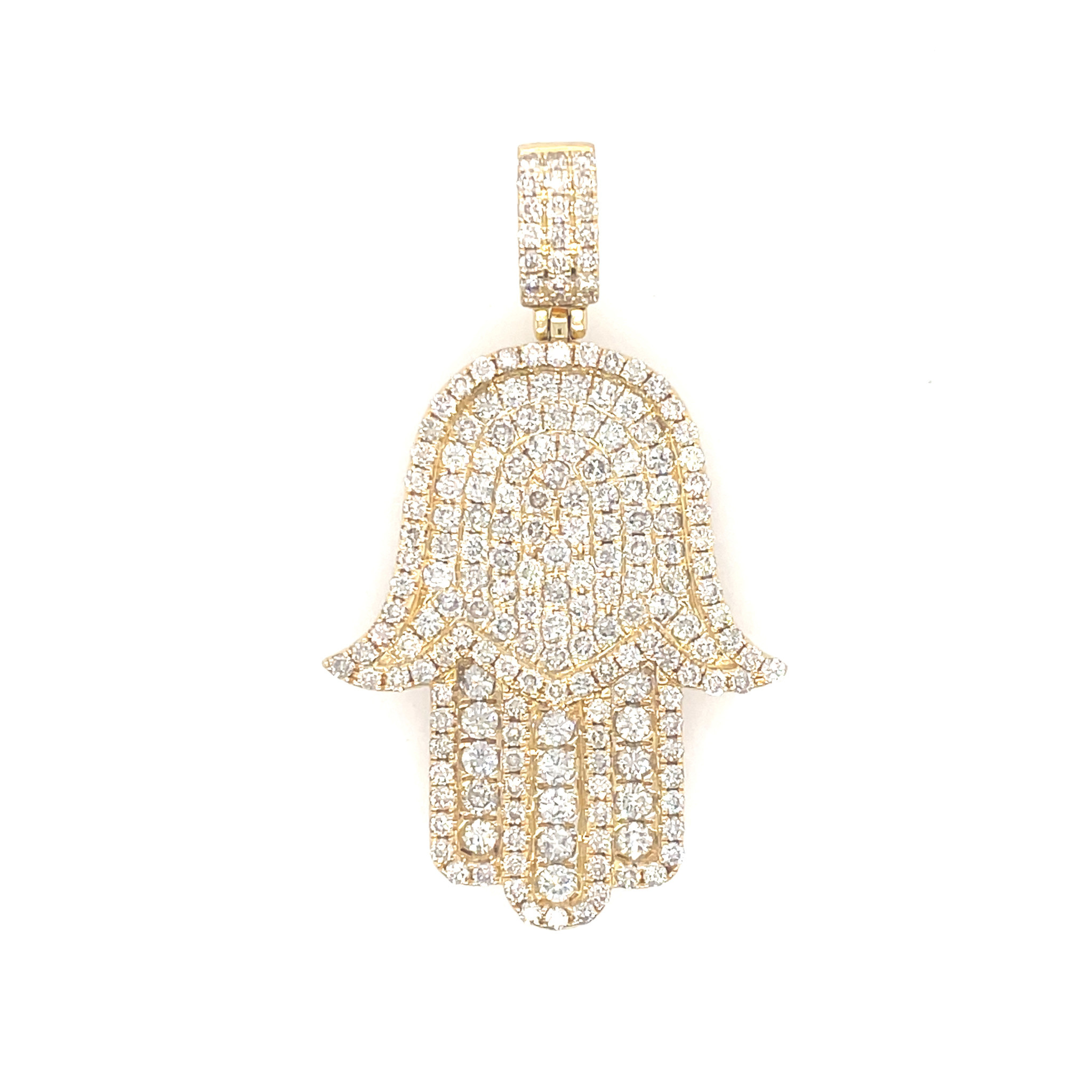 72753 14K YELLOW GOLD 3CT DIAMOND PAVE SET 2” HAMSA PENDANT CHARM