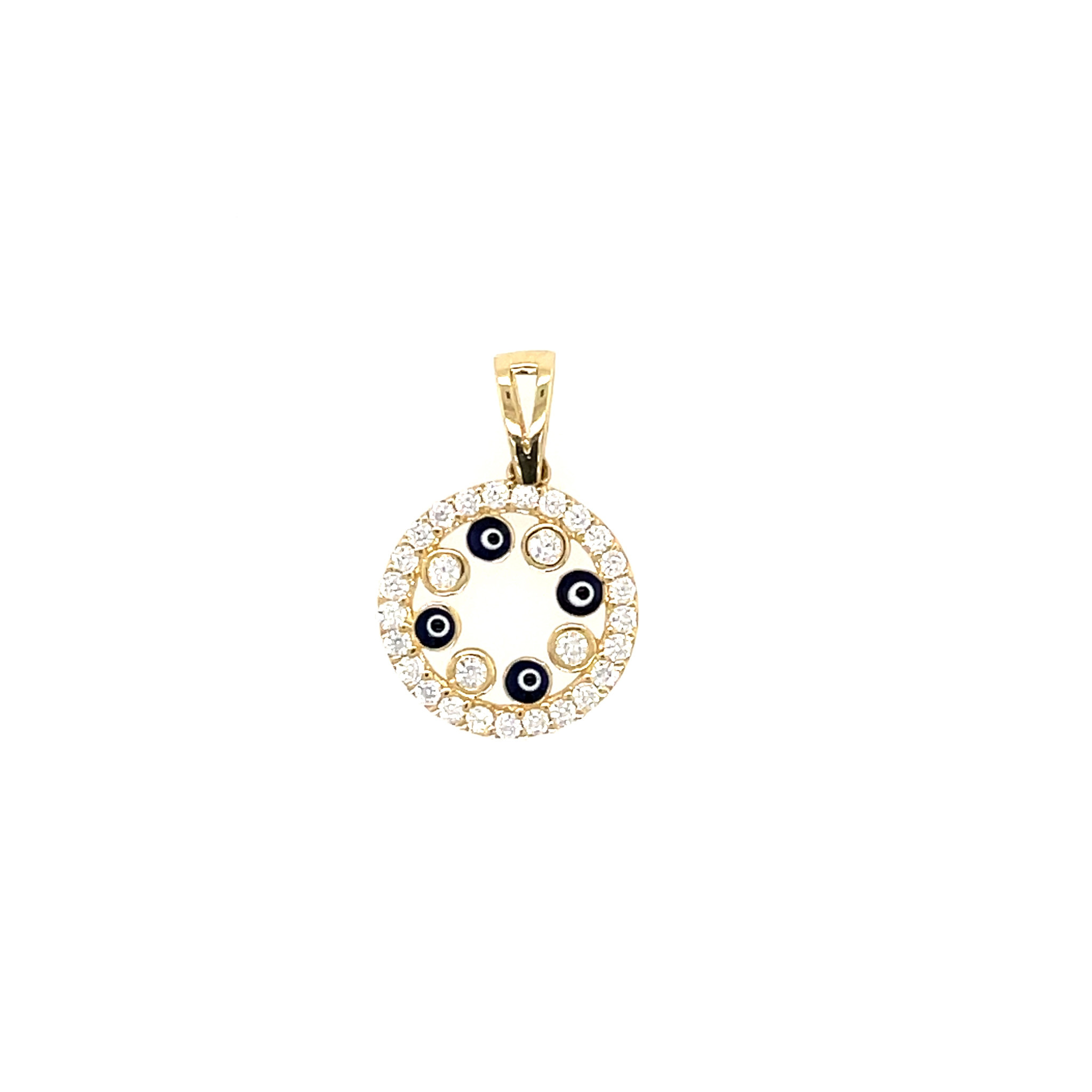 78300 14K YELLOW GOLD CUBIC ZIRCONIA OPEN CIRCLE WITH CUBIC ZIRCONIA AND EVIL EYE BEZEL SET INNER ROW CHARM