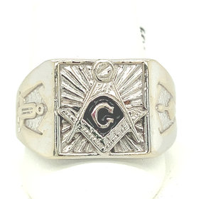 45015 14K WHITE GOLD SQUARE STARBURST MASON RING