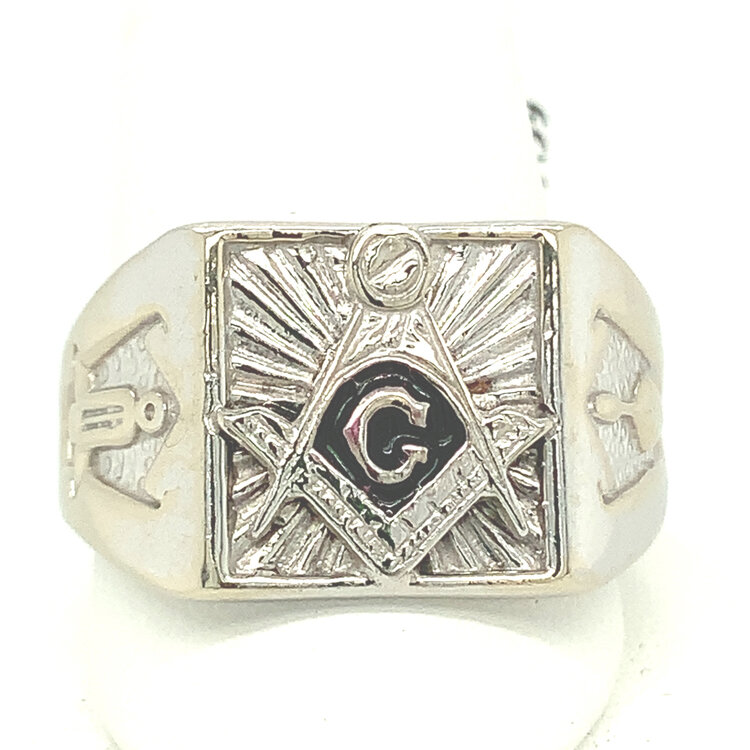45015 14K WHITE GOLD SQUARE STARBURST MASON RING