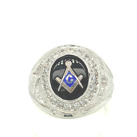 45113 14K WHITE GOLD .50TCW DIAMOND  BLACK ONYX MANSON RING