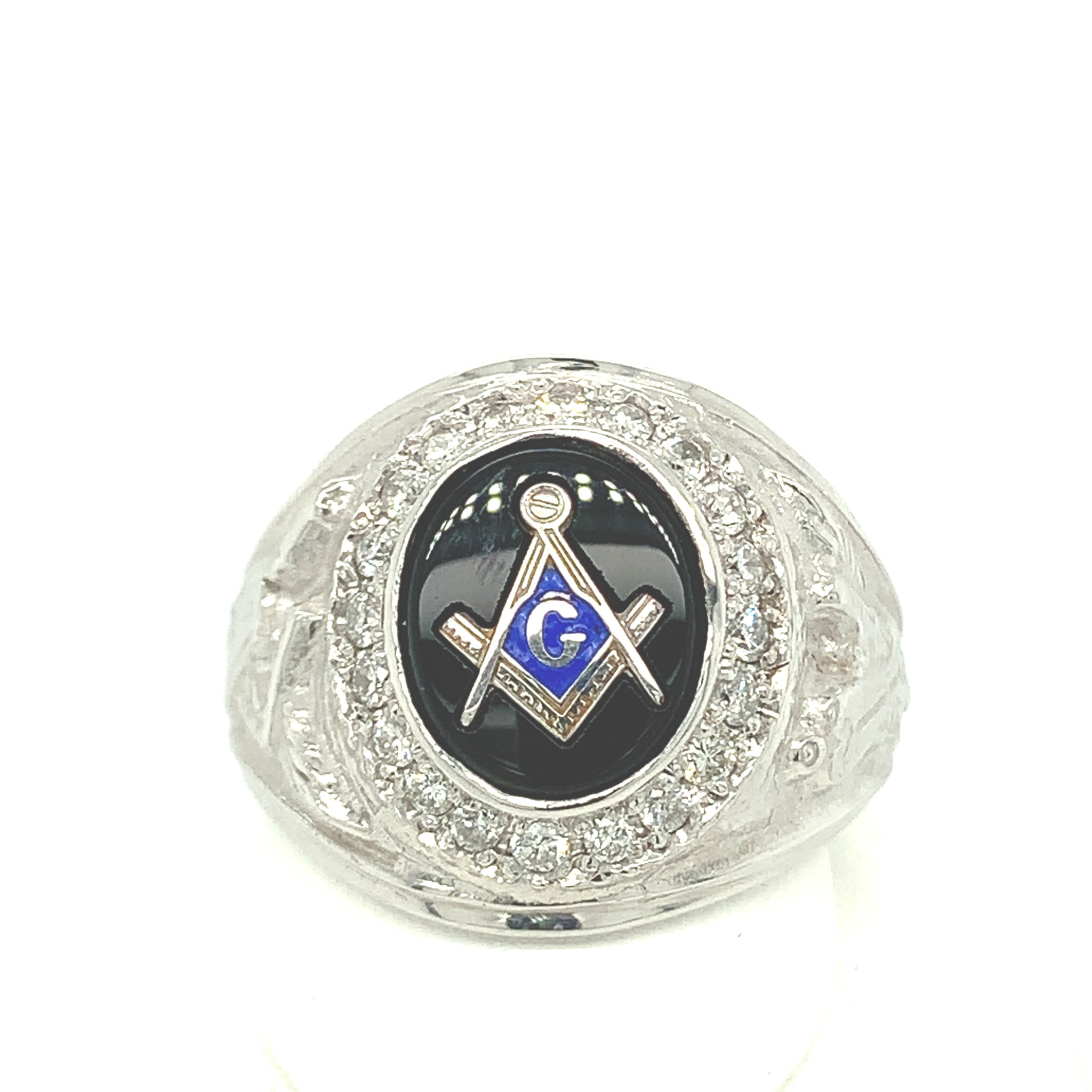 45113 14K WHITE GOLD .50TCW DIAMOND BLACK ONYX MANSON RING