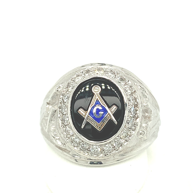 45113 14K WHITE GOLD .50TCW DIAMOND  BLACK ONYX MANSON RING